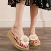 Summer New Imitation Hemp Rope PP Grass Travel Hemp Bottom Women's Sandals Wear Flip-flops High-heeled Beach Slope Heel Women's Slippers