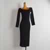 Fashion Style New Arrival Sexy Square Collar Long Sleeve Knitting Dress Women's Clothing Fall and Winter Tight Waist Slim Looking Sheath Split Dress