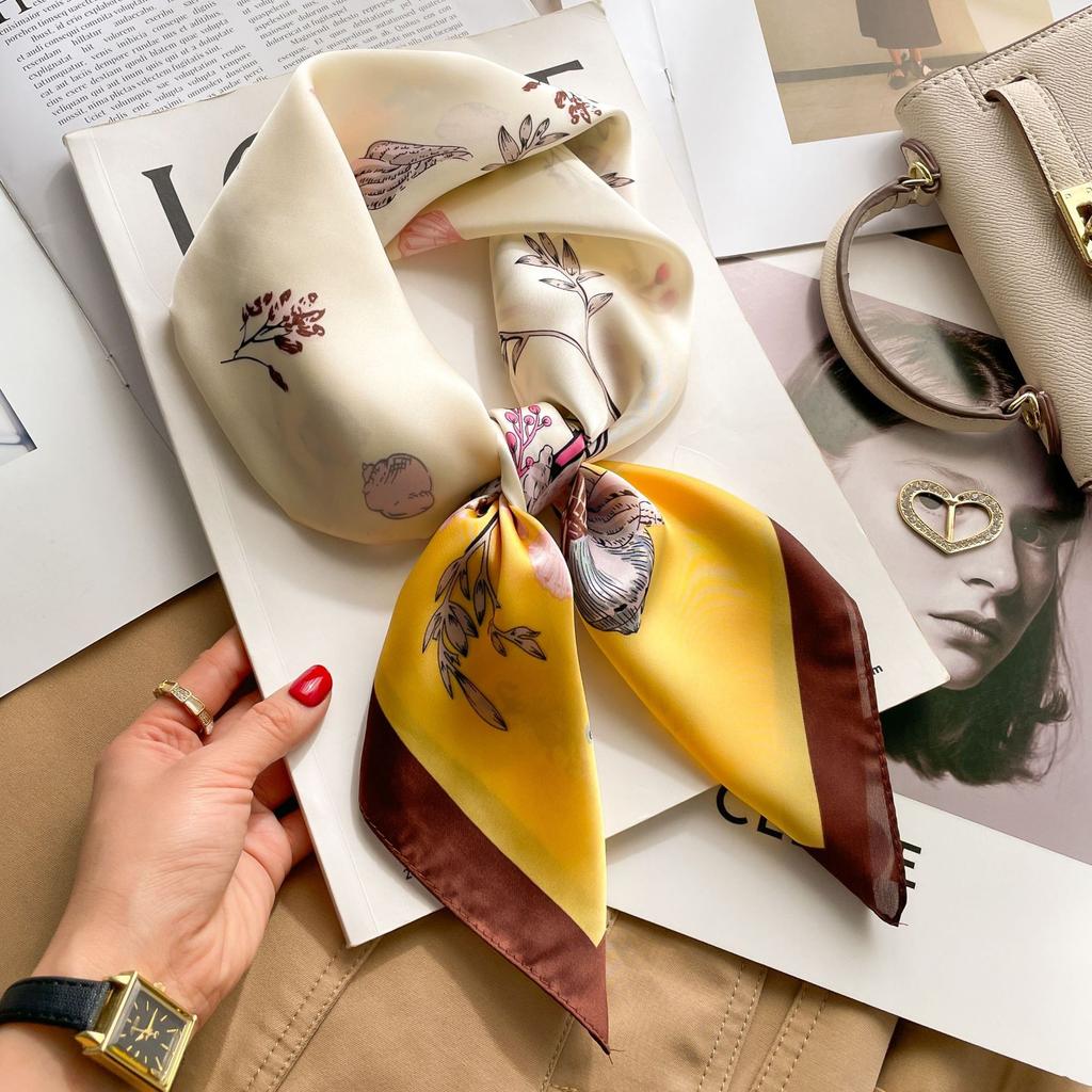 2025 Luxury Fashion Print 70*70cm Silk Square Scarf Women Soft Satin Hairband Neckerchief Tie Female Headband Foulard Bag Ribbon