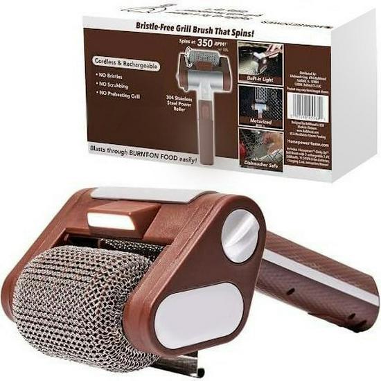 Rechargeable Stainless Steel Electric BBQ Brush with Light & Food-Grade Cleaning Roller