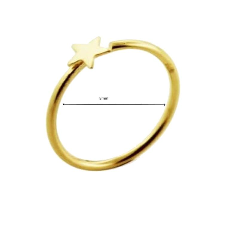 KODY PIERCING 14K Solid Gold Open Nose Ring Piercing With Star - Quality Piercing