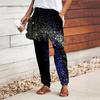 Women Milky Way Printing Pants Lace Up Elastic Waist Loose Trousers Casual Long Pants Trousers with Pockets