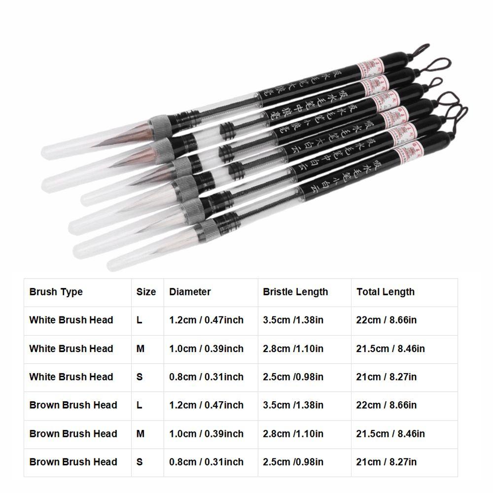6Pcs Piston Fill Design Water Brush Pen White /Brown Brush Calligraphy Water Pen  Brush Practice