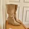 Ковбойские сапоги для женщин, модные длинные сапоги без застежек, женские сапоги на тонком высоком каблуке, осенне-зимние сапоги для девочек