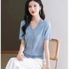 Однотонный трикотажный летний топ для мам, новая тонкая трикотажная футболка с короткими рукавами из ледяного шелка, стильная маленькая рубашка