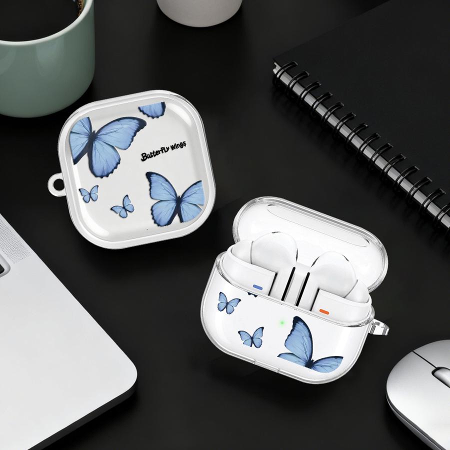 Case For Samsung Galaxy Buds 3Pro 2 Live 4 Pro 3 FE 4Pro 2Pro Clear Earphone Cases Cover With Hook Red Blue Butterfly