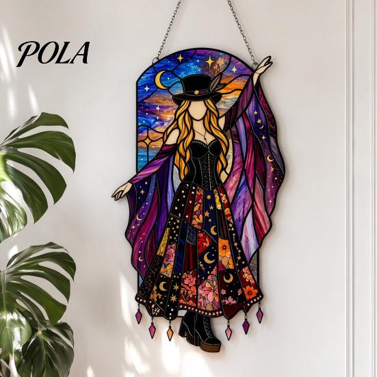 Ловец солнца "Звезда и Луна" Ловец Танцующей Девушки, Boho Акриловое Подвесное Украшение, Ретро Звездное Небо Богемское Украшение на Окно Готическая Женщина Вращающееся Украшение