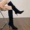 Suede Women Pointed Toe Knee High Boots Sexy High Heels Shoes Winter Pumps  New Goth Fashion Heeled Chelsea Botas Mujer