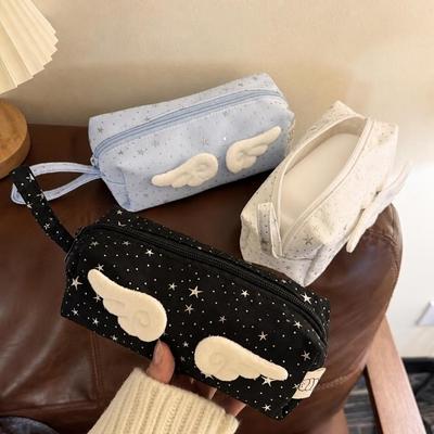 With Wings Decor Pencil Case Star Print Stationery Pouch Multifunctional Pen Bag Back To School