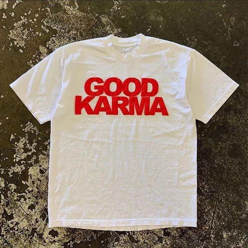 Футболки в стиле Y2K Хип-Хоп Уличная одежда Оверсайз Принт с буквами “GOOD KARMA” Y2k Круглый вырез Свободная Хлопковая Футболка Милый Топ Унисекс