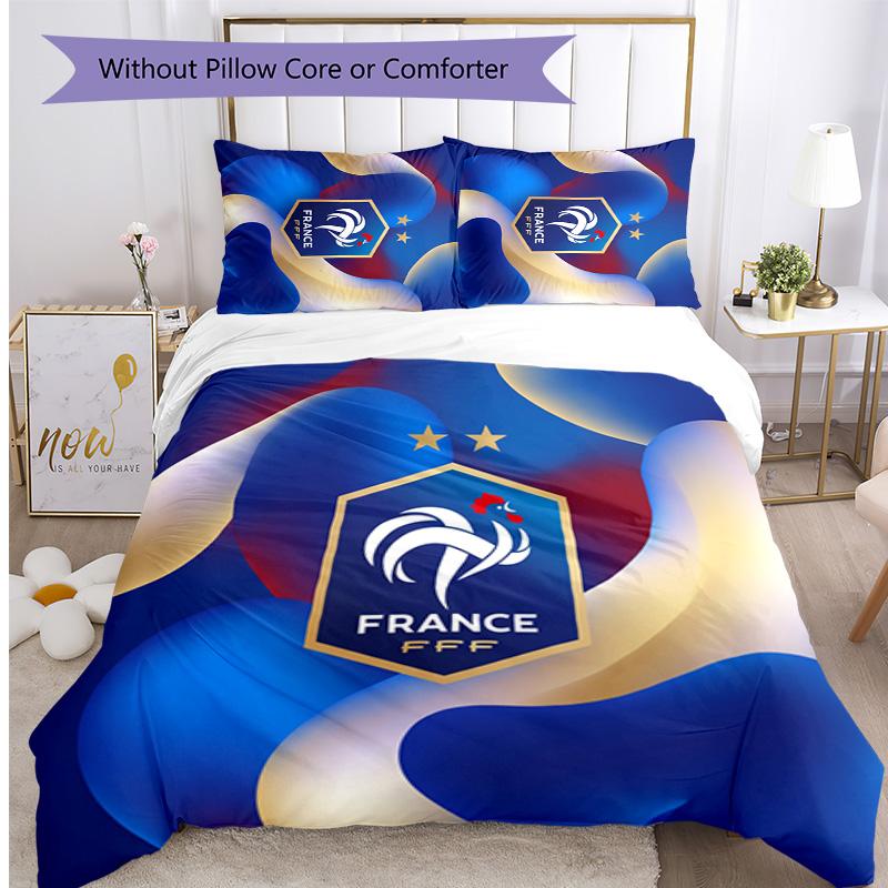 France Football Printed Bedding 3 Piece Set Cozy Breathable Bed Cover Set as Housewarming Holiday Gift