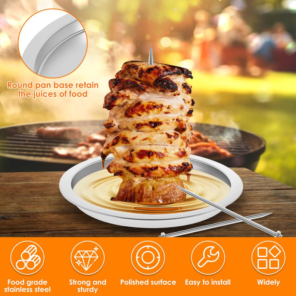 Al Pastor Skewer Stainless Steel Vertical Skewer with Tray Roasted Chicken Fork 2 in 1 Vertical Spit Stand Barbecue Grill Skewer