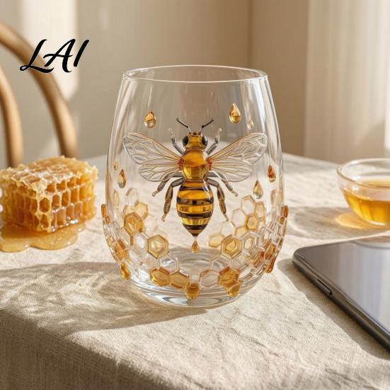 Retro Aesthetic Glass Cup 5oz Bee with Honeycomb Relief Creative Drinking for Party & Sturdy Tea Daily Use Thickened Water Cup Clear Beverage