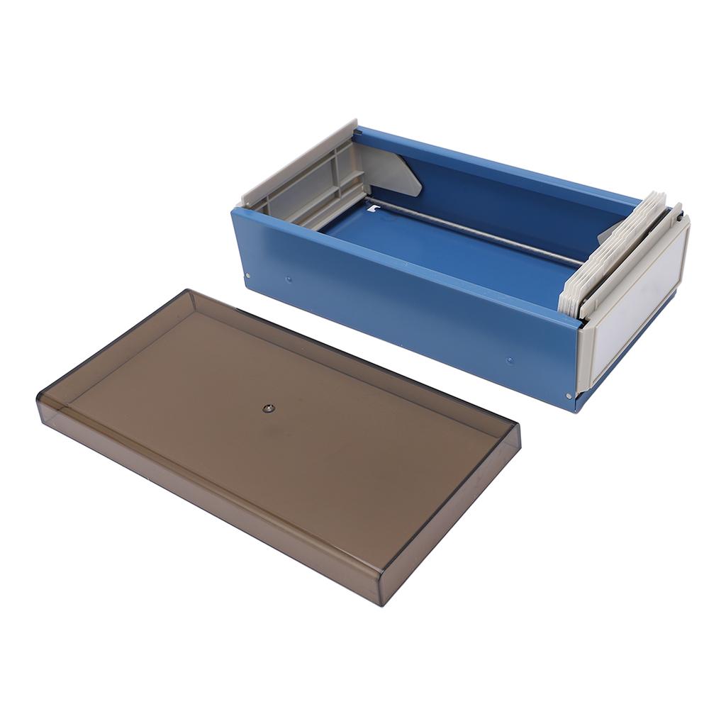 Index Card Holder Blue Extendable End Enlarged Space Transparent Plastic Sliding Design Desk Credit
