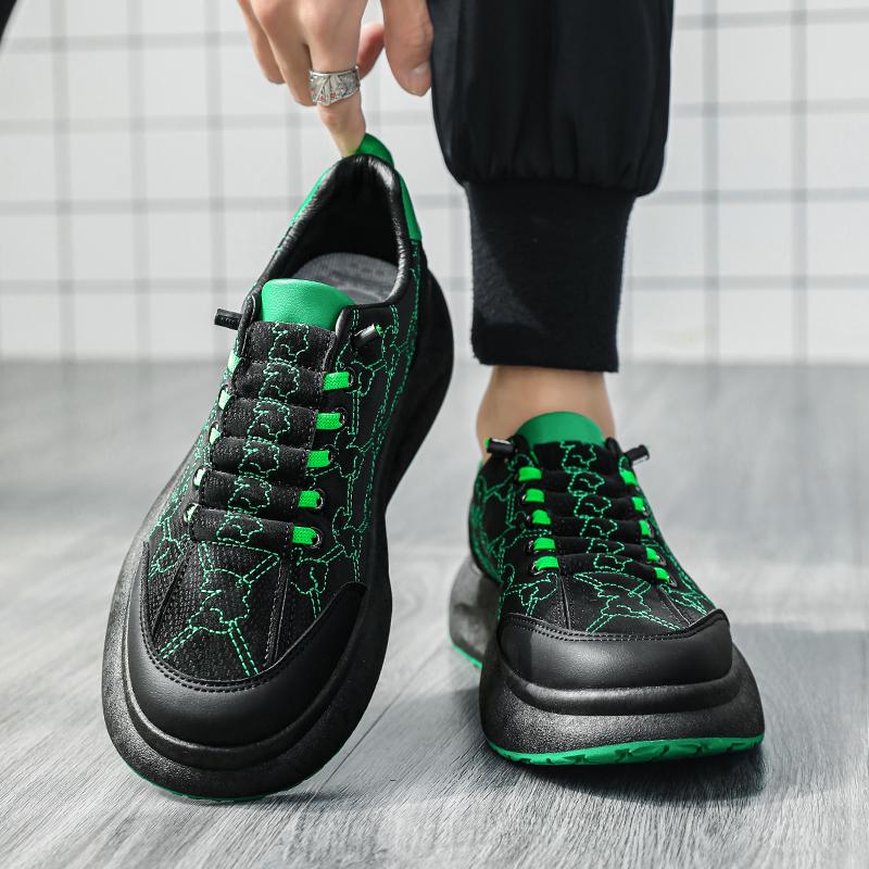Fashion Chunky Sneaker Men Cover Bottom Board Shoe Fashion Casual Microfiber Leather Fabric Breathable Increased Internal Platform Shoes