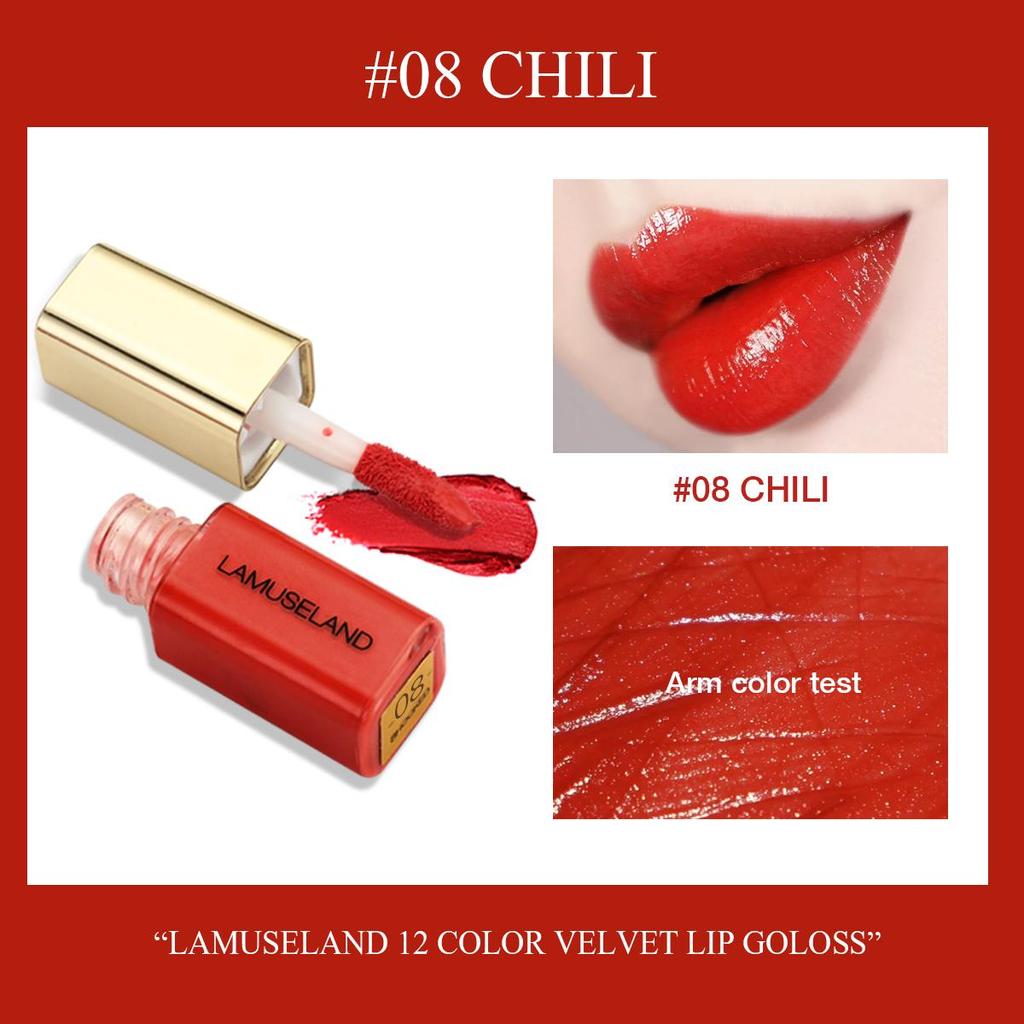 LAMUSELAND 12 Colors Cute Mini Velvet Moisture Lip Gloss Nutritious Liquid Lipstick 3.5g