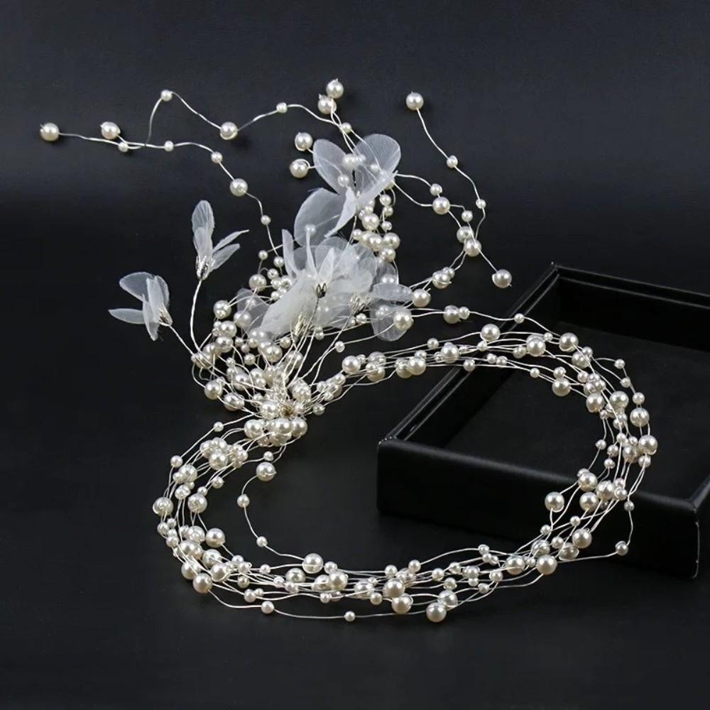 Luxury Pearl Flower Headdress Elegant Beaded Hair Accessories Bridal Headdress Western Wedding