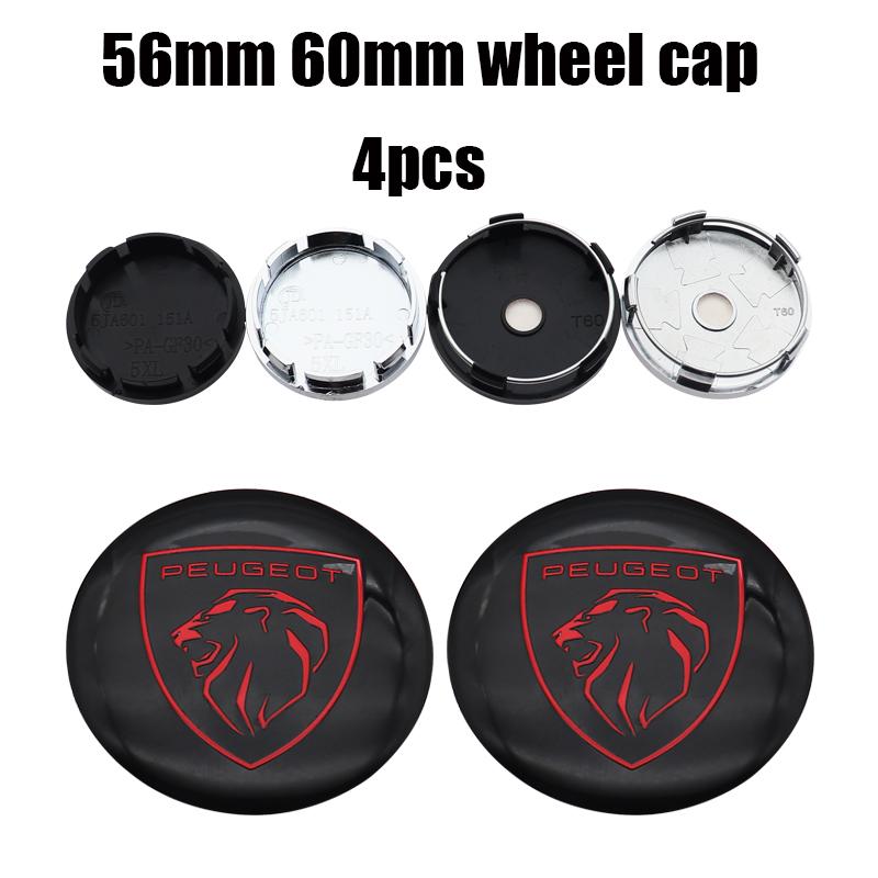 4pcs 3D 56mm 60mm Peugeot new Car emblem Wheel Center Hub Cap auto Rim refit dust-proof badge covers sticker styling accessories