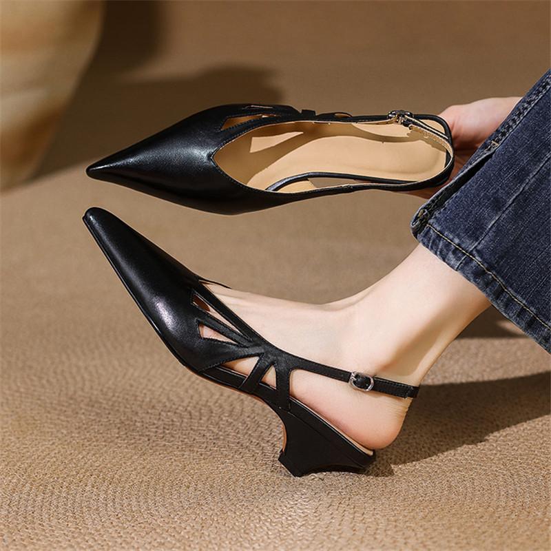 Модные новые летние сандалии из натуральной кожи с острым носком для женщин, модные сандалии с вырезами и закрытым носком, женская обувь, женские розовые