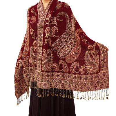 High Quality Vintage Pashmina Long Scarf Jacquard Paisley Ethnic Styles Glitter Double Sided Shawl Wrap Tassels for Women Autumn