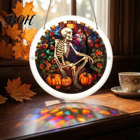 Witchcraft Aesthetic Room Decor Halloween Moon Black Cat Suncatcher Jigsaw Puzzle, 2D Acrylic Mystical Feline Window Hanging Decor, 7.87 Inch