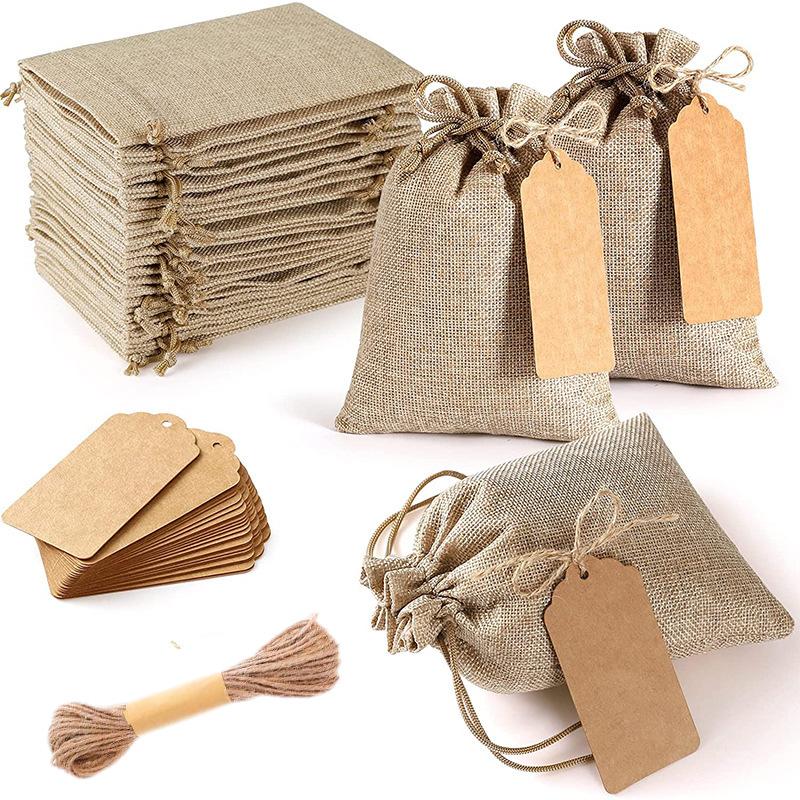 Винтажные Ретро Мешочки из Джута и Мешковины на Завязках Рождество Хэллоуин Свадьба День Рождения Вечеринка Фестивальные Принадлежности Конфеты Шоколад Подарочные Мешочки
