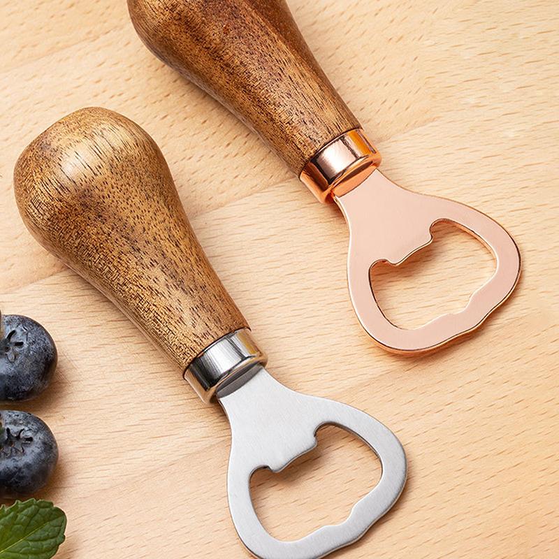 Wooden Handle Beer Bottle Opener Creative Stainless Steel Cocktail Drink Can Opener Bartender Corkscrew For Home Bar Restaurant
