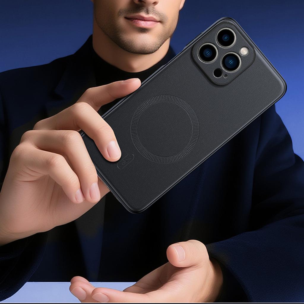 Чехол для iPhone 16 Pro Max, совместимый с MagSafe, с кожаным покрытием из ТПУ+ПК