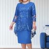 1 Set Elegent Beauty Lady Dress Plus Size Midi Cover Up Dress Embroidery Lace Flower O-neck High-Waist 44624 Sleeve Lady