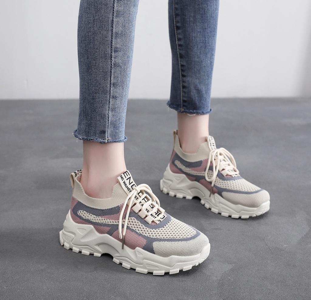 2025 Summer Women's Shoes Fly-woven Breathable Mesh Shoes Trend Dad Shoes Women's Platform Heightening Sports and Leisure Shoes