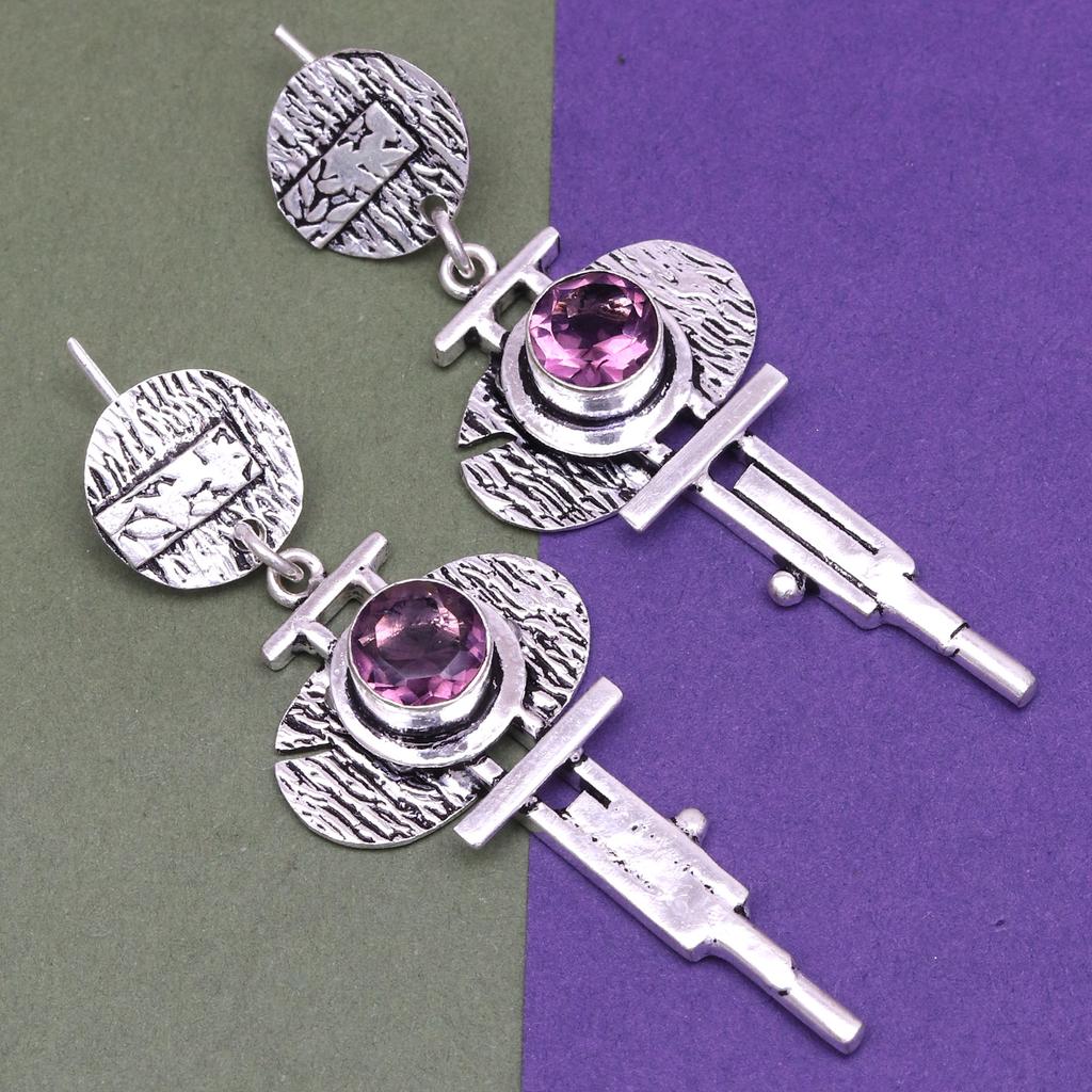 Серьги из серебра 925 пробы с аметистом и драгоценными камнями, серьги ручной работы, фиолетовые
