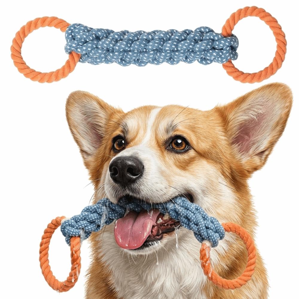 Bite-Resistant Double-Ring Dog Rope Toy Teeth Cleaning Chew Toy Medium Large Dog Breeds
