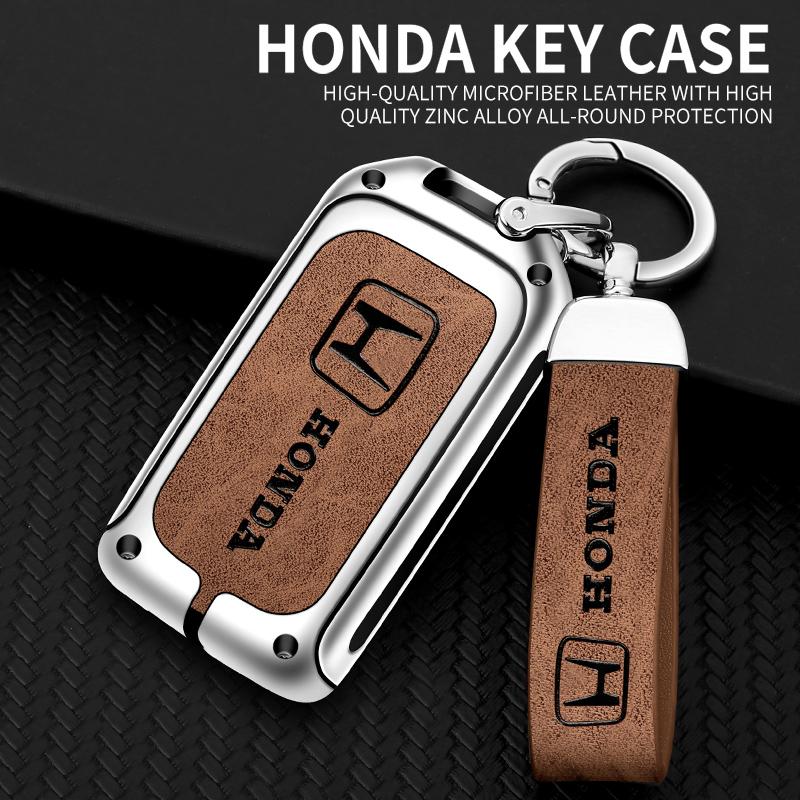 xzlbn8 Alloy Leather Car Smart Remote Key Cover Shell Protector Key Bag Auto Accessories For Honda Vezel City Civic Jazz BRV BR-V HRV