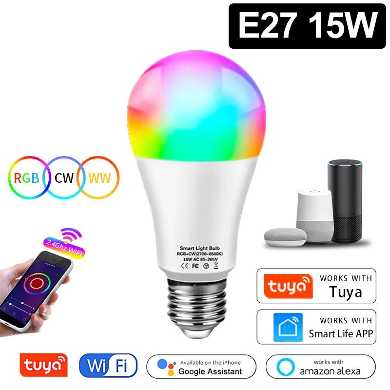 Tuya WIFI Smart LED Bulb Smart Life APP-управление 12 Вт 15 Вт 18 Вт E27 85-265 В Alexa Lamp Google Assisatnt Yandex Alice Voice Control
