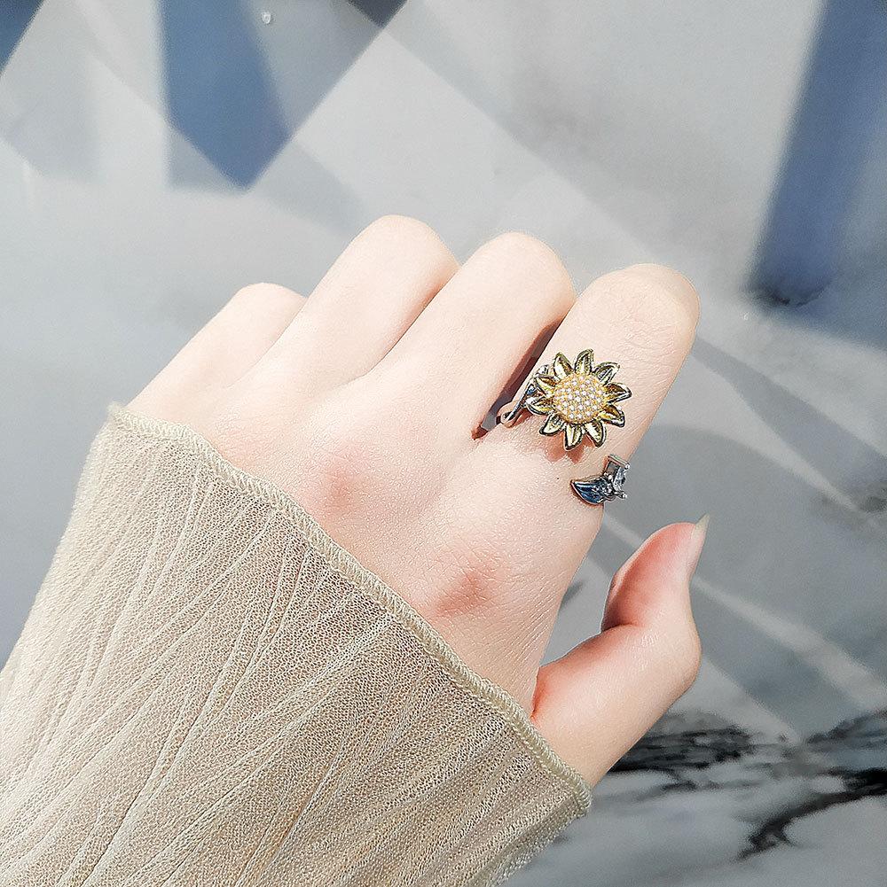 Women Adjustable Rotating Open Ring With Zircon Anxiety Relief Stress Reducing Jewelry For Calming