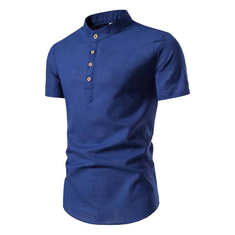 Summer Thin Solid Mock Neck Men's Short Sleeve Shirt Fashion Breathable Comfortable Casual Shirt