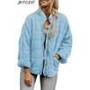 BITCED Solid Colour Stand Collar Cotton Coat - Women's Loose Fit Long Sleeve Pocket Jacket