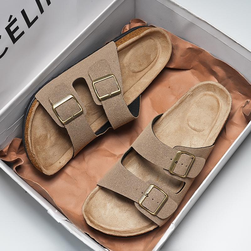 10 цветов, мюли, пряжка, кожа, пробка, елочка, тапочки для мужчин, женщин, пары, ретро, летние тапочки, модные повседневные пляжные сандалии