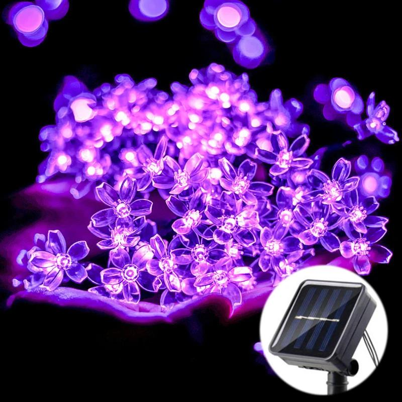 LED Cherry Blossom Fairy Lights Solar Lamps Outdoor Waterproof Oriental Cherry String Lights Decor Wedding Party Tree Parterre