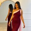 New Celebrity Temperament Elegant Sexy Dress Contrasting Color Streamer Backless Dress