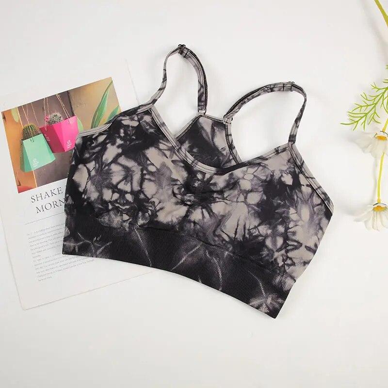 Tie Dye Набор для йоги Женские шорты для йоги с высокой талией Бесшовные леггинсы для тренировок Бесшовный спортивный костюм Велоспорт Бюстгальтер для бега Спортивный костюм Эластичный фитнес-наряд