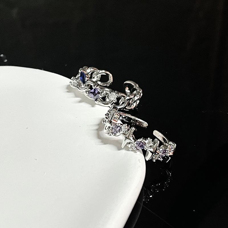 Нишевый Дизайн Алмазная Инкрустация Циркон Манговая Цепь Открытое Кольцо Продвинутое Ощущение Французское Регулируемое Штабелируемое Кольцо Женское