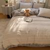 Double-layer Yarn Bed Four-piece Set, Student Dormitory Cartoon Cute Quilt Cover, Washed Cotton Household Skin-friendly and Breathable Three-piece Set