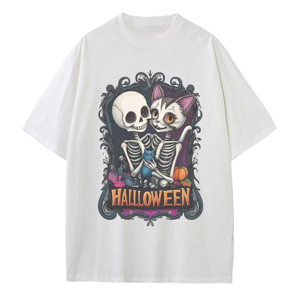 Baggy T Shirt Cotton Graphic Tees Designer Clothes Halloween Skeleton Cat Dropped Shoulder Vintage Tops Oversize T Shirts