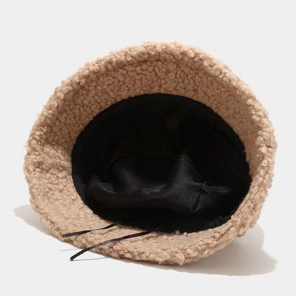 Winter Lamb Plush Sun Protection Pure Color Caps Lambwool Bucket Hat Korean Style Caps Female Hats