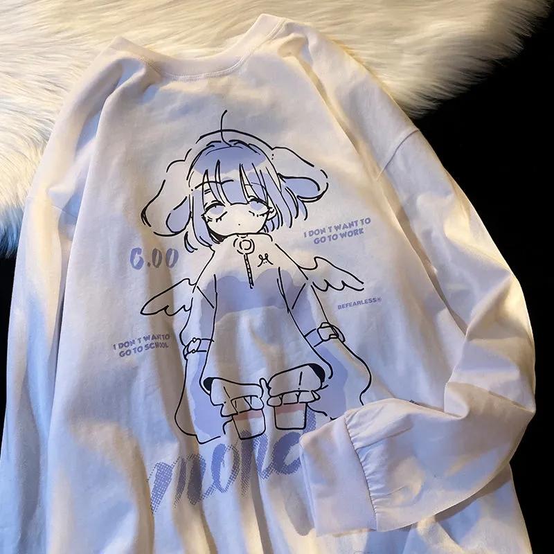 Kawaii аниме большие толстовки для женщин японский Harajuku милый мультфильм принт пара толстовка с капюшоном осень