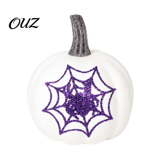 White Foam Pumpkin Halloween Decoration, Purple Glitter Spider Web Decorations Decor, Mini Artificial for Holiday Party Decorative