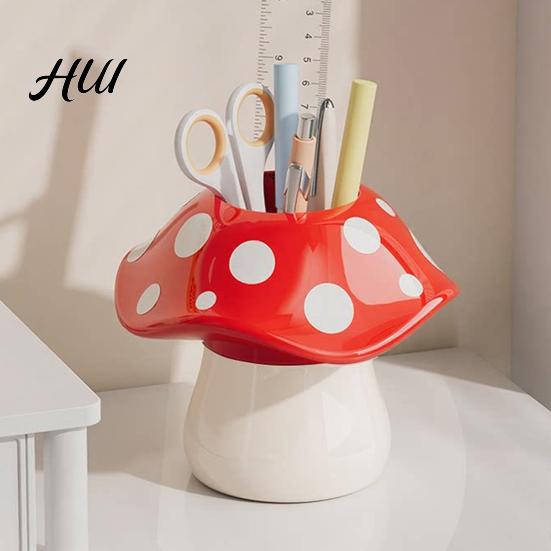 Durable Resin Pencil Holder Cute Mushroom Pen Holder, Desktop Organizer with Non-Slip Thick Stable Base, Non-toxic Desk Accessory for Modern
