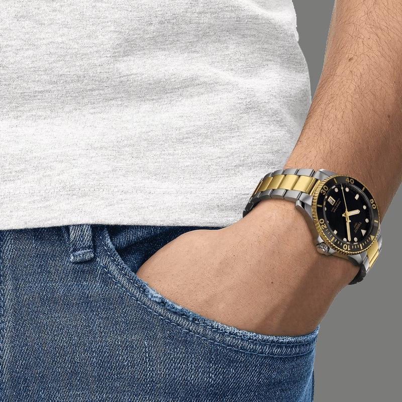 Tissot Коллекция Starfish Кварцевый механизм Мужские часы Часы 40 мм Черный циферблат Браслет из нержавеющей стали T120.410.22.051.00