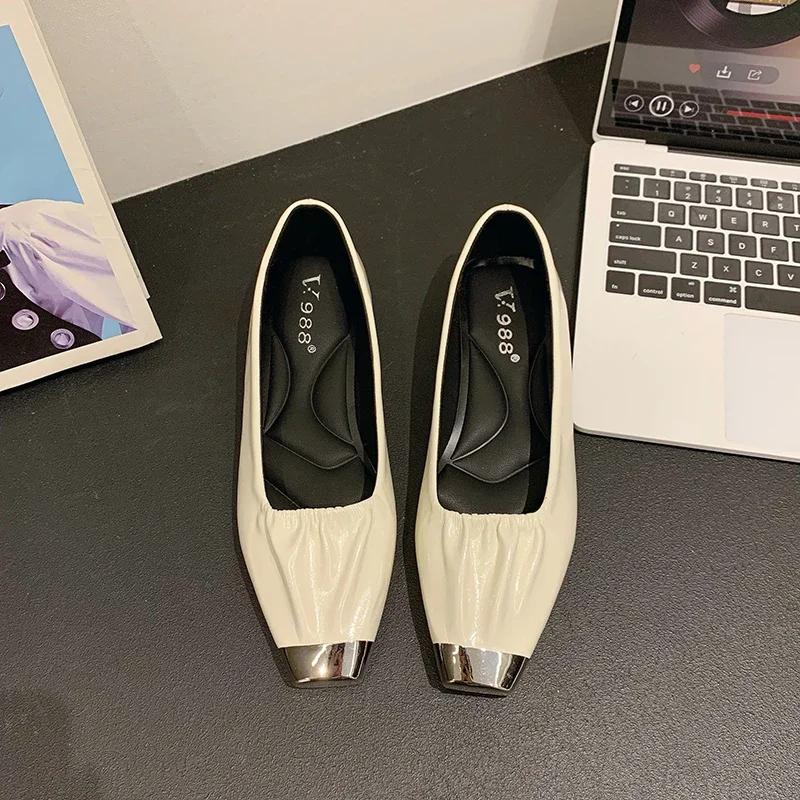 Square with Flat Flat Combination Color Light Mouth with Soft Sole Light Comfortable Non-slip Breathable Women's Single Shoes